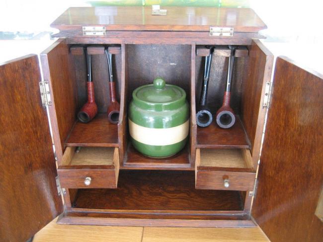 Antique English Tiger Oak Pipe Cabinet for Dunhill or other Pipes 101 years old - 2